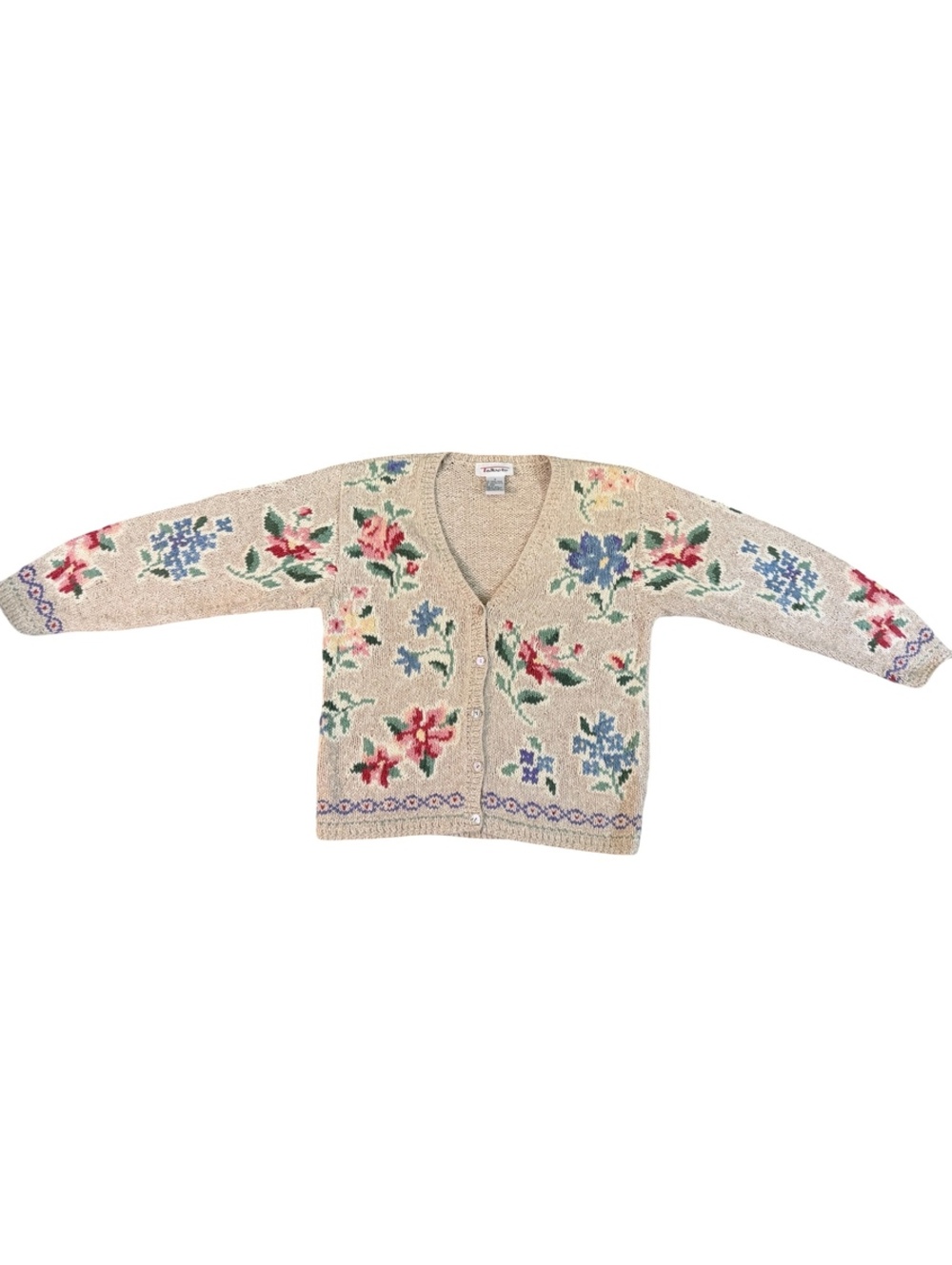 Vintage Talbots Floral Cardigan Womens S Ramie Cotton Cottagecore Knit Sweater
